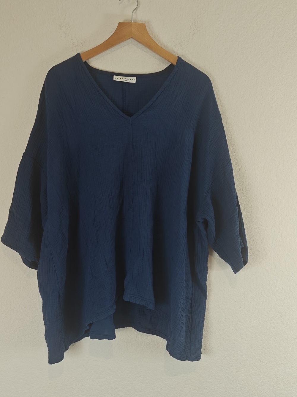 Bryn Walker Bax Cotton Gauze Sharkbite Tunic Top Blue Oversized V-Neck XS - Picture 1 of 11